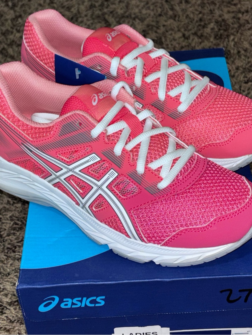 Women’s ASICS Contend 5 Mesh Lace Up Running Sneaker Pink Cameo White Size 5
